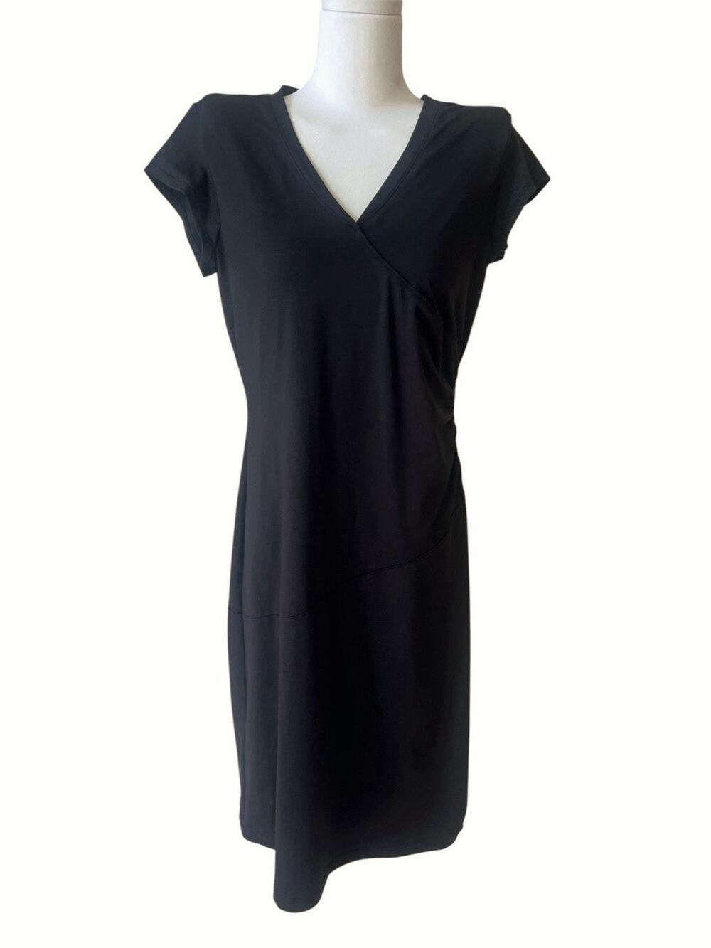 Athleta Nectar Ruched Womens Black T Shirt Dress Sz Small Tall ST Short Slv